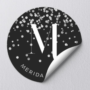 Adesivo Glamouroso Glitter Prata Monograma Preto Nome Styl