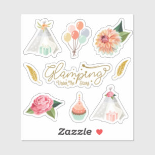 Adesivo Glamping embaixo do tema de aniversário do acampam