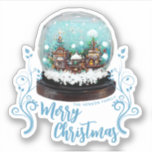 Adesivo Glass Snowball Winter Village Foliage Christmas<br><div class="desc">Vidro festivo Snowball Village Foliage Foliday Stickers. O conto de fadas se casa no inverno com neve e belos flocos de neve. Lindas plantas de escalada azul. Um desejo Feliz de Natal em um roteiro de tendências. Você pode mudar qualquer texto no adesivo.</div>