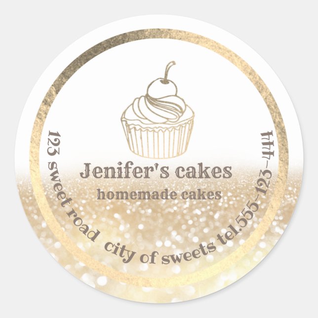 Adesivo Gliteria Dourada Bolos caseiros e embalagens para  (Frente)
