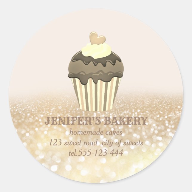 Adesivo Gliteria dourada em vinheta cupcakes caseiros e do (Frente)