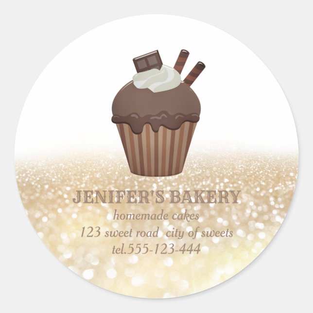 Adesivo Gliteria dourada em vinheta cupcakes caseiros e do (Frente)