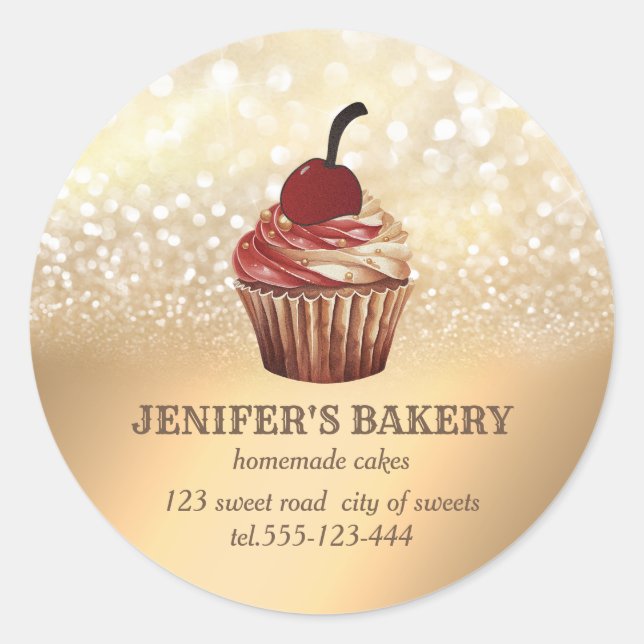 Adesivo Gliteria dourada em vinheta cupcakes caseiros e do (Frente)