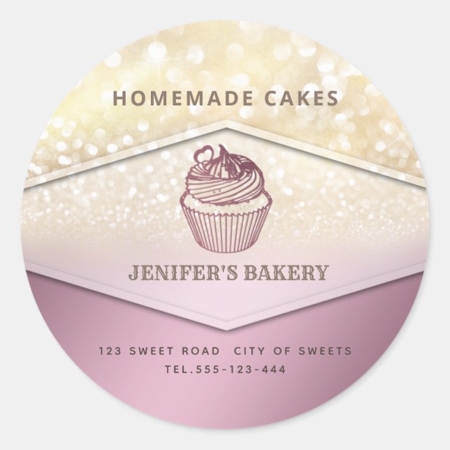 Adesivo Gliteria dourada em vinheta cupcakes caseiros e do (Frente)