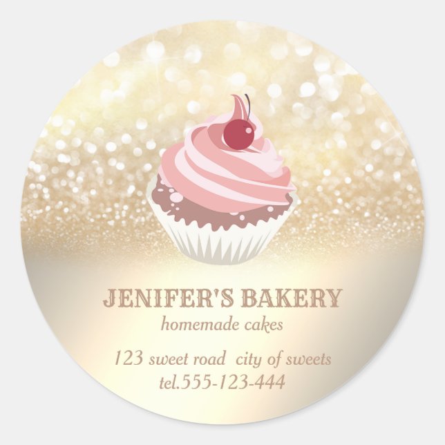 Adesivo Gliteria dourada em vinheta cupcakes caseiros e do (Frente)