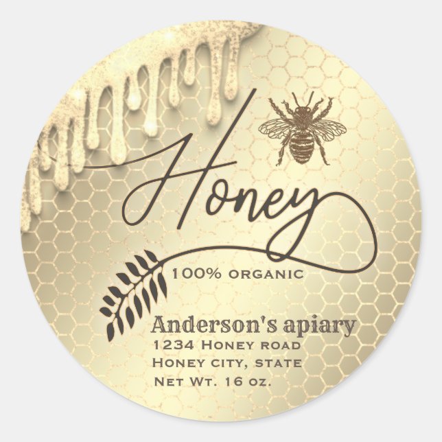 Adesivo Gliteria moderna gota-a-gota de mel guião de abelh (Frente)