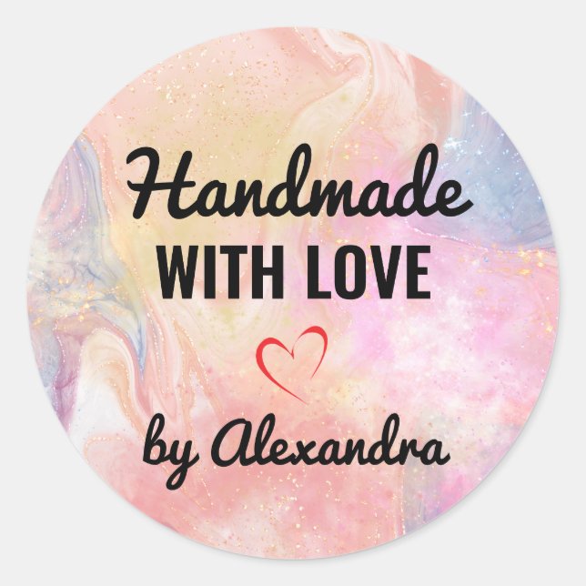 Adesivo Glitor de mármore do arco-íris pastel feito à mão (Frente)