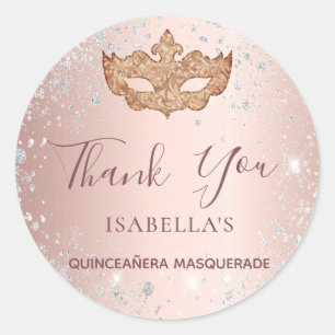 Adesivo Glitor de ouro com mascarada rosa de Quinceanera O