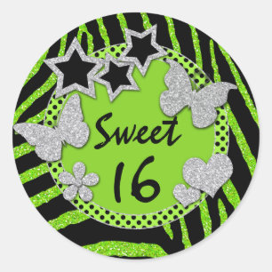 Adesivo Glitter 16 Sticker Verde Preto