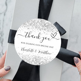Adesivo Glitter branco prateado brilha obrigado casamento