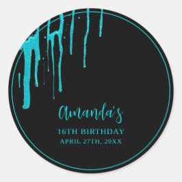 Adesivo Glitter Chic Teal Drips Doce 16 Aniversário