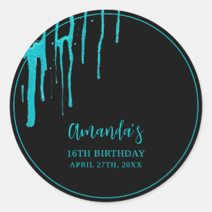 Adesivo Glitter Chic Teal Drips Doce 16 Aniversário