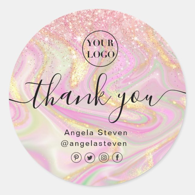 Adesivo glitter clássico dourado mágico branco elegante (Frente)