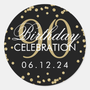 Adesivo Glitter Confetti de Boia-90 de-Aniversário Dourado