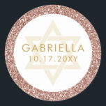 Adesivo Glitter Cor-de-Rosa Dourada e Bat Dourado Mitzvah<br><div class="desc">Glitter rosa de ouro quico e moderno e personalização dourada com um adesivo Star de David projetado para convites Bat Mitzvah e etiquetas de favor,  com nome e data de festa. Papel de coordenação e decoração disponível nas Coleções de Largura Rosa Dourada com Rosa de Grama de Papel.</div>
