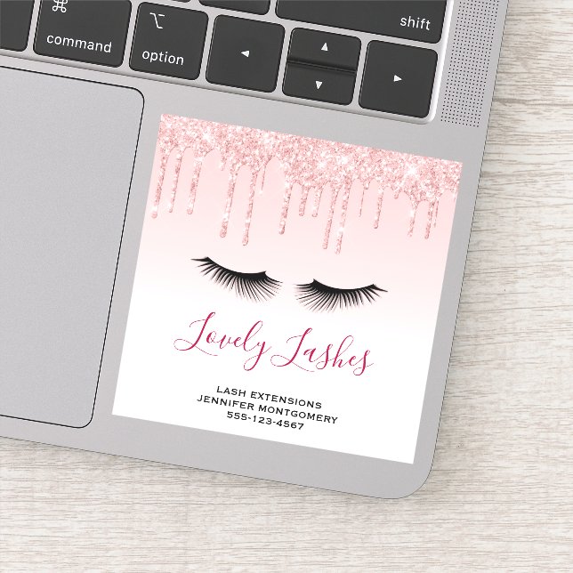 Adesivo Glitter Cor-de-Rosa Moderna Gotas e Olhais Pretos (Detalhe)