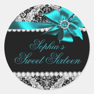 Adesivo Glitter Damask & Jewel Azul Turquesa Bow S