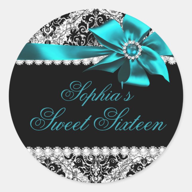 Adesivo Glitter Damask & Jewel Azul Turquesa Bow S (Frente)