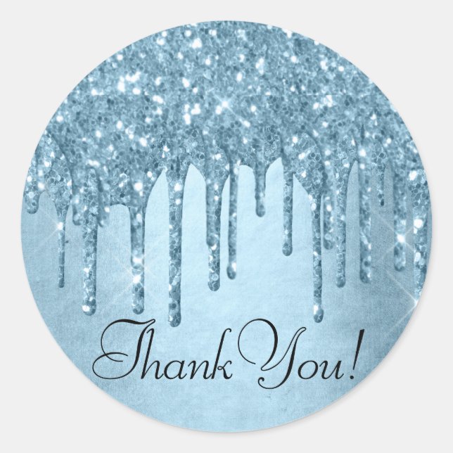 Adesivo Glitter de Gelo | Blue Faux Sparkle Obrigado (Frente)