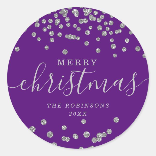 Adesivo Glitter de Natal de Silver Holiday Confetti Roxo (Frente)