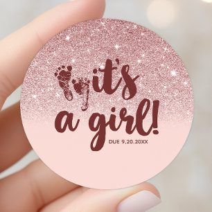 Adesivo Glitter de Ouro Rosa Blush Pink Ombre É uma Menina
