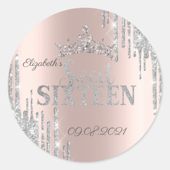 Adesivo Glitter de Prata Colírio Tiara Rosa Dourado Sweet  (Frente)