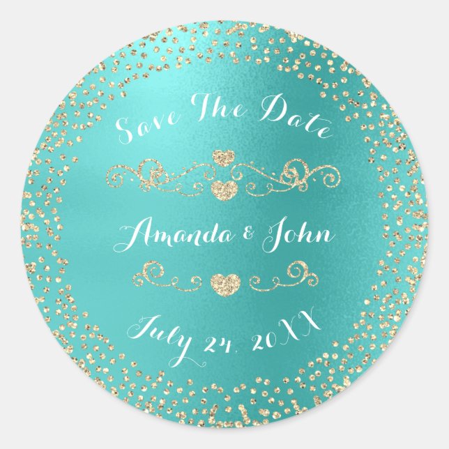 Adesivo Glitter de Rosa Dourado para salvar a data do mar  (Frente)