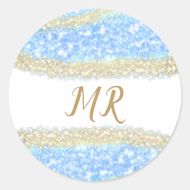 Adesivo glitter dourado azul glitter glitter nome monogram (Frente)