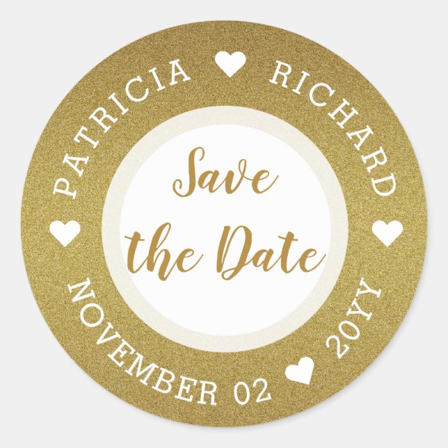 Adesivo Glitter Dourado Brilhante Casamento Save The Date (Frente)