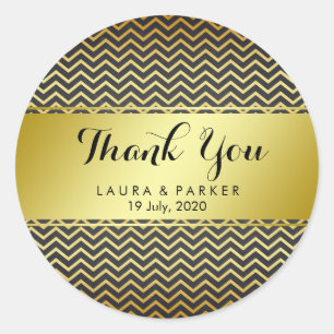 Adesivo Glitter Dourado Chevron Obrigado Preto De Casament