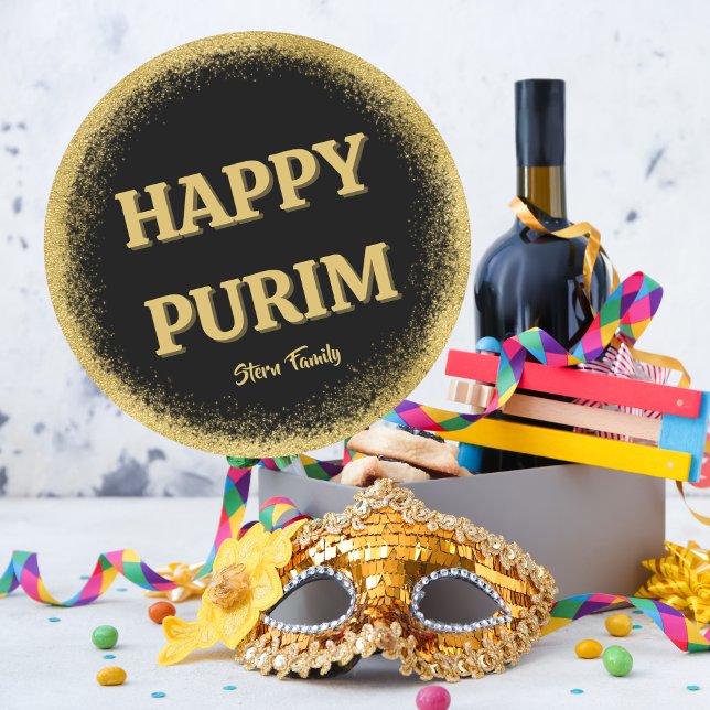 Adesivo Glitter Dourado Clássico de Purim Feliz Personaliz (Criador carregado)