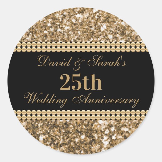 Adesivo Glitter Dourado da Celebração do 25 Casamento (Frente)