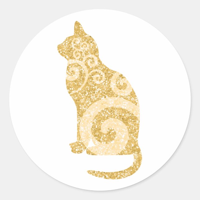 Adesivo Glitter Dourado de Gato Suave (Frente)