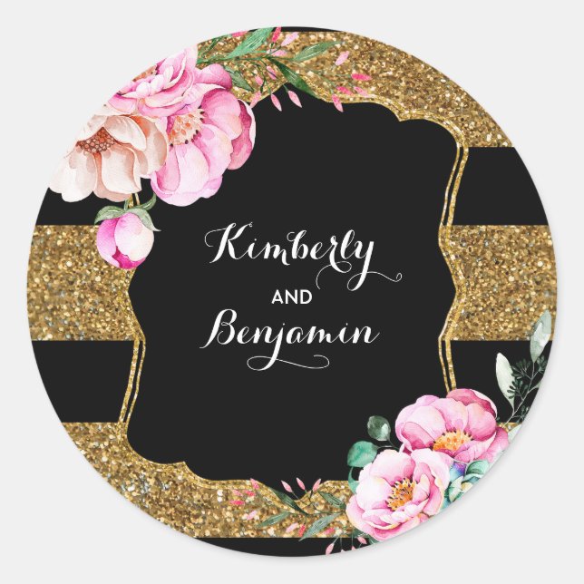 Adesivo Glitter Dourado e Flores Rosa (Frente)