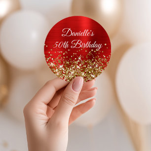 Adesivo Glitter Dourado e Folha de Ouro Vermelha Aniversár