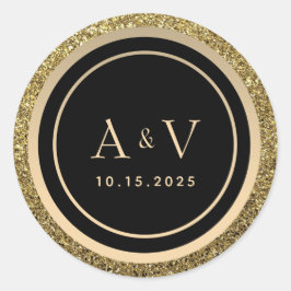 Adesivo Glitter Dourado e Monograma Preto de Casamento