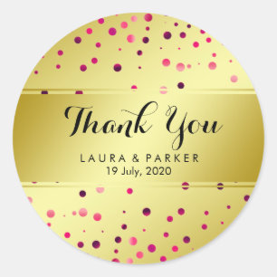 Adesivo Glitter Dourado Rosa Obrigado Confetti Casado