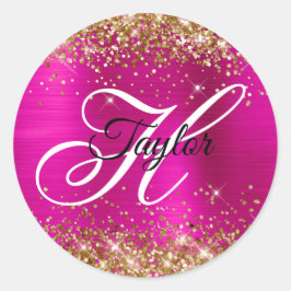 Adesivo Glitter Dourado Rosa Quente Folha Monograma Chique