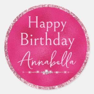 Adesivo Glitter e Diamantes Rosa Quente Feliz Aniversário
