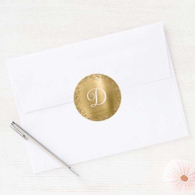Adesivo Glitter e Folha de Ouro Monograma Circular (Envelope)