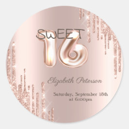 Adesivo Glitter Elegante Drips Rosa Dourado Sweet 16