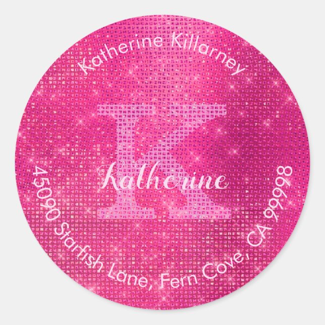 Adesivo Glitter Glitter Glam Monograma Girly Quente Selo d (Frente)