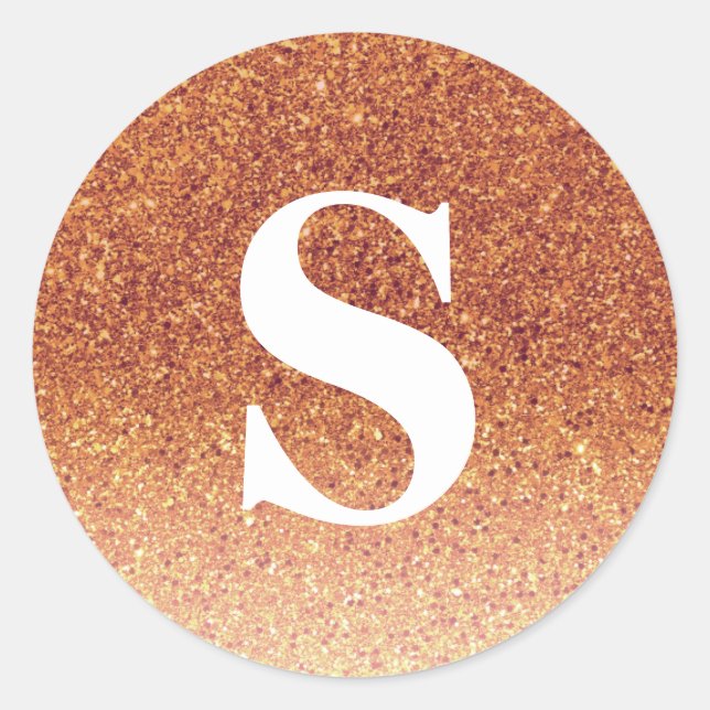 Adesivo Glitter Laranja Monograma Elegante Selo do Envelop (Frente)