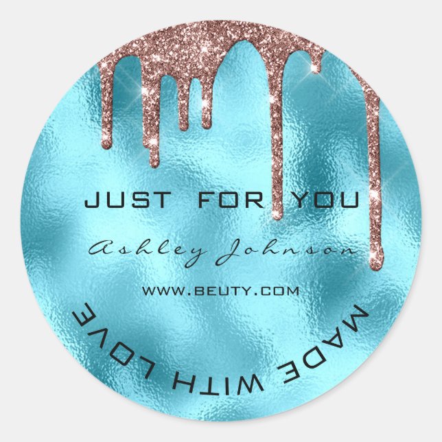 Adesivo Glitter Obrigado Rosa Azul Feito Com Nome De Amor (Frente)