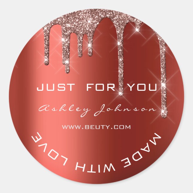 Adesivo Glitter Obrigado Rosa Red Made Small Business (Frente)