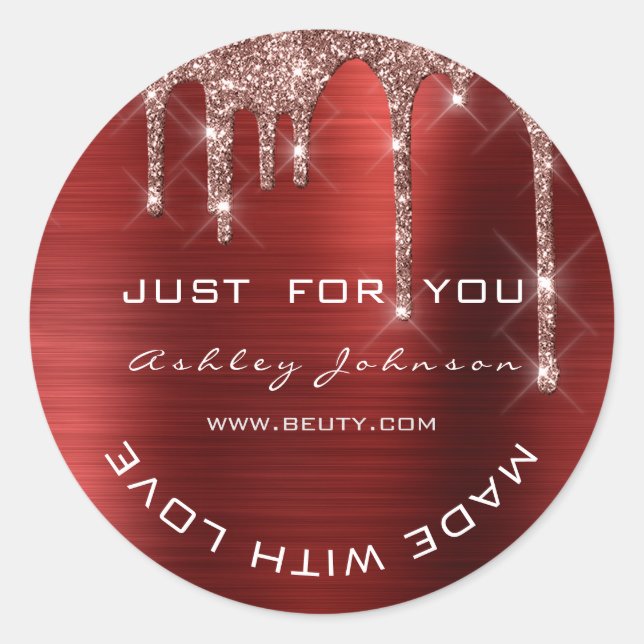 Adesivo Glitter Obrigado Rosa Vermelho Feito Com Pequeno B (Frente)