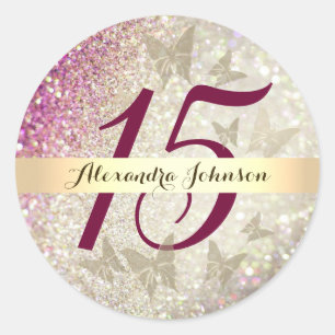Adesivo Glitter Pink Aniversário de 15 Anos