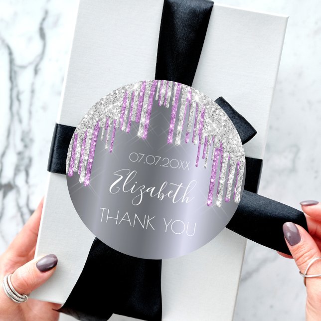 Adesivo Glitter prateado brilho púrpura de aniversário Obr (Criador carregado)