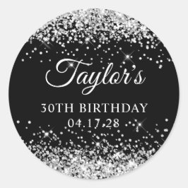 Adesivo Glitter prateado e aniversário de 30 anos preto