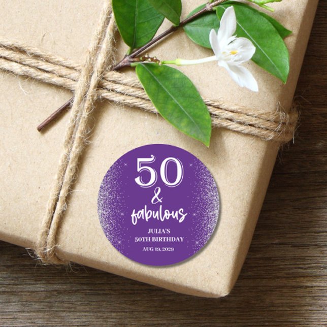 Adesivo Glitter prateado roxo 50ª Festa de aniversário (Criador carregado)